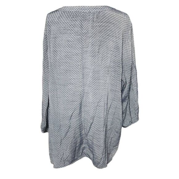 Fred David Women's Size 2X Gray White Polka Dot Lace Up 3/4 Sleeve Blouse - Picture 2 of 7